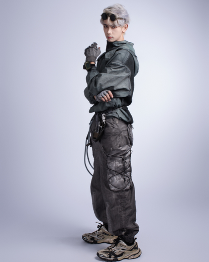 Steampunk Post-Apocalyptic Outdoor Distressed Stand Collar Hoodie