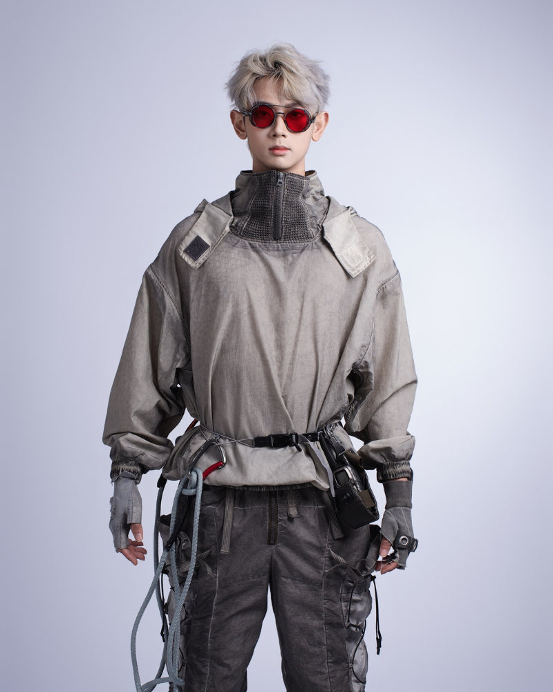 Steampunk Post-Apocalyptic Outdoor Distressed Stand Collar Hoodie