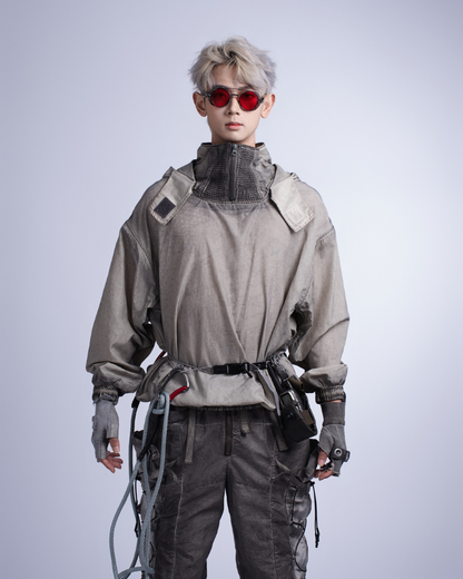 Steampunk Post-Apocalyptic Outdoor Distressed Stand Collar Hoodie