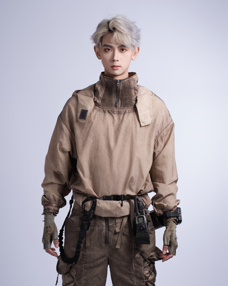 Steampunk Post-Apocalyptic Outdoor Distressed Stand Collar Hoodie