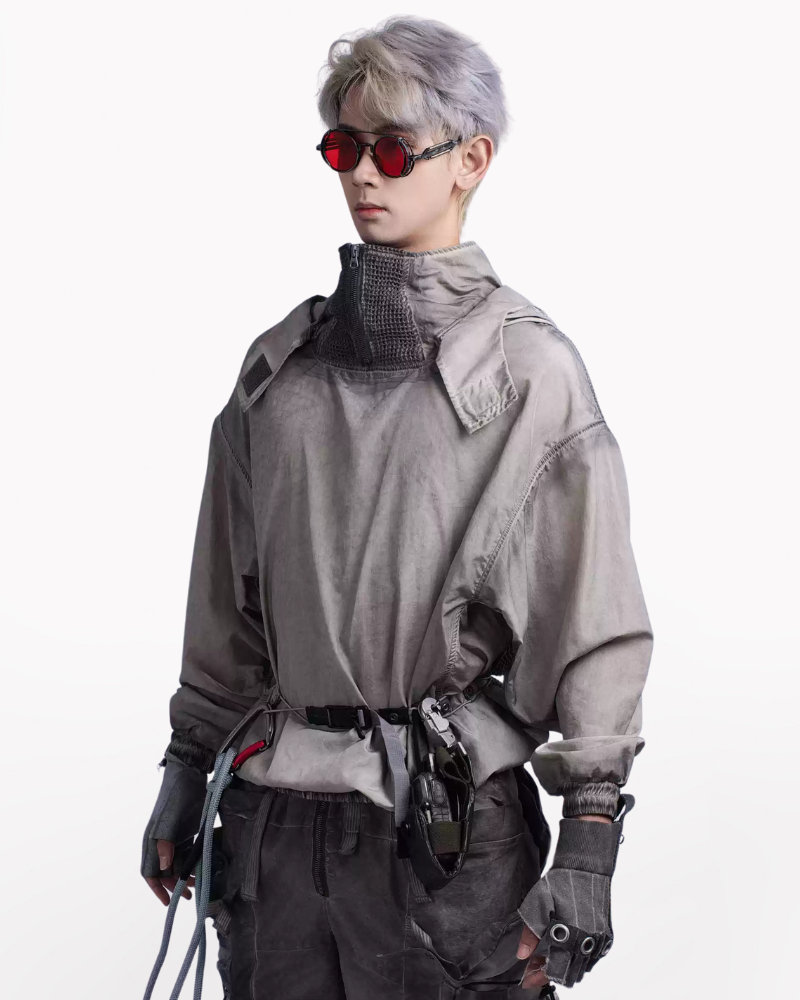 Steampunk Post-Apocalyptic Outdoor Distressed Stand Collar Hoodie