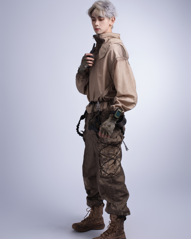 Steampunk Post-Apocalyptic Outdoor Distressed Stand Collar Hoodie