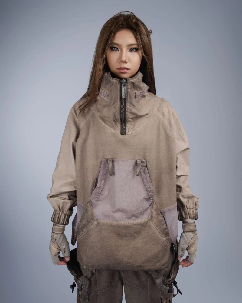 Steampunk Post-Apocalyptic Patchwork Pockets Outdoor Sweatshirt