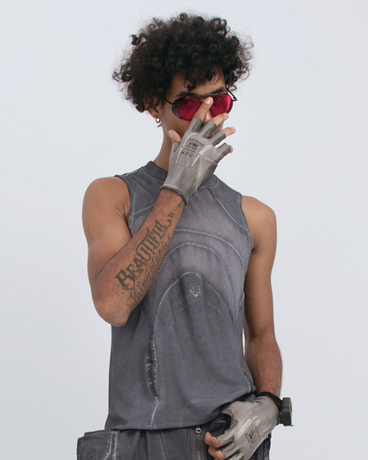 Steampunk-Inspired Wasteland Distressed Sleeveless T-Shirt