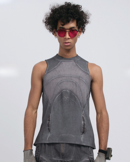 Steampunk-Inspired Wasteland Distressed Sleeveless T-Shirt