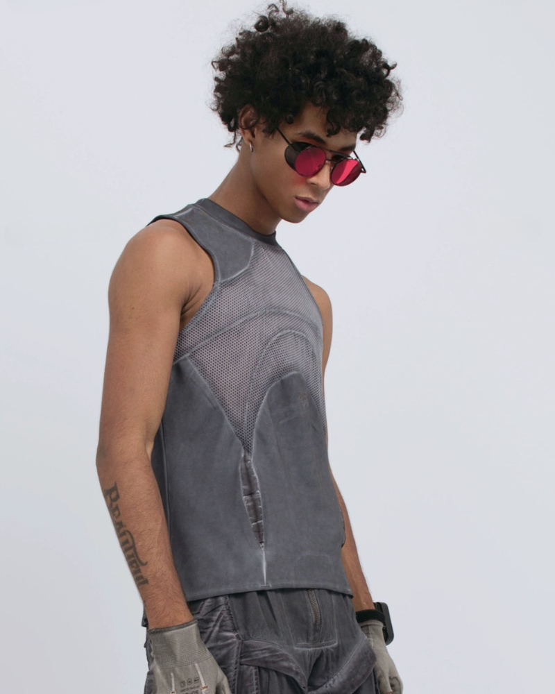 Steampunk-Inspired Wasteland Distressed Sleeveless T-Shirt