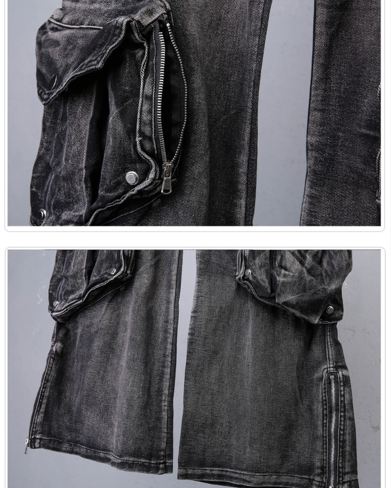 Street 3D Multi-Pocket Washed Cargo Jeans