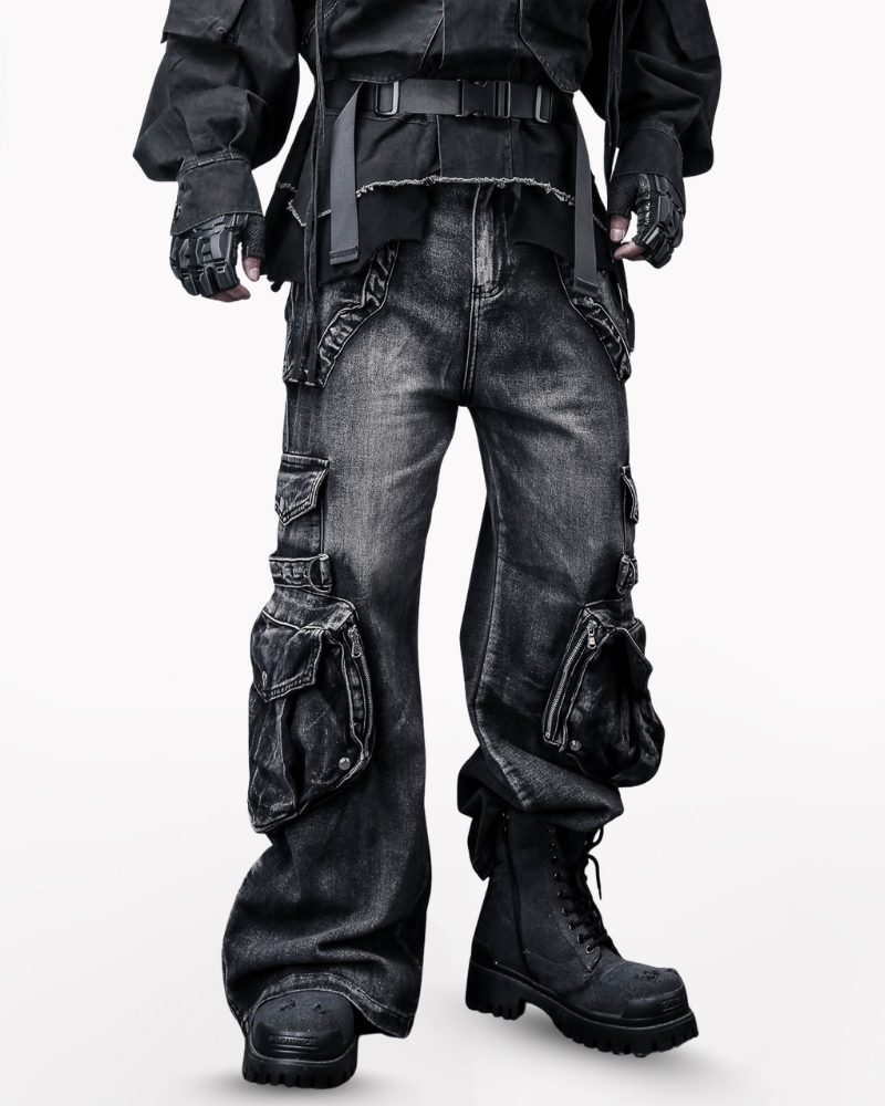 Street 3D Multi-Pocket Washed Cargo Jeans