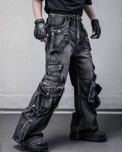 Street 3D Multi-Pocket Washed Cargo Jeans