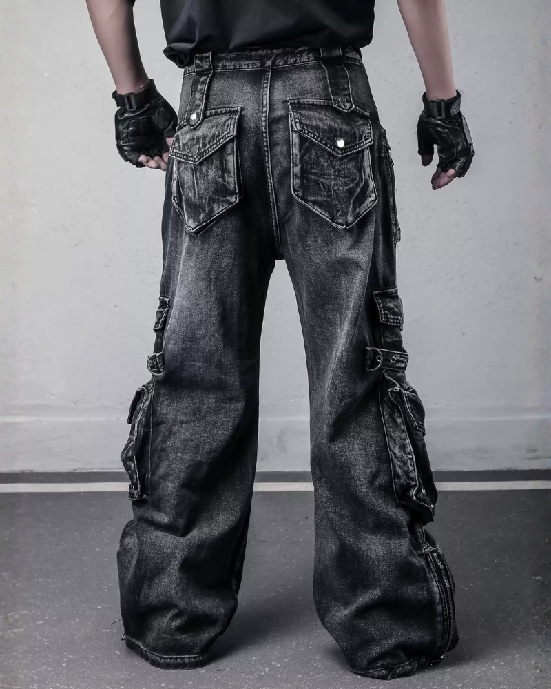 Street 3D Multi-Pocket Washed Cargo Jeans