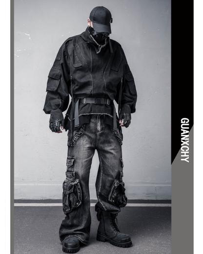 Street 3D Multi-Pocket Washed Cargo Jeans