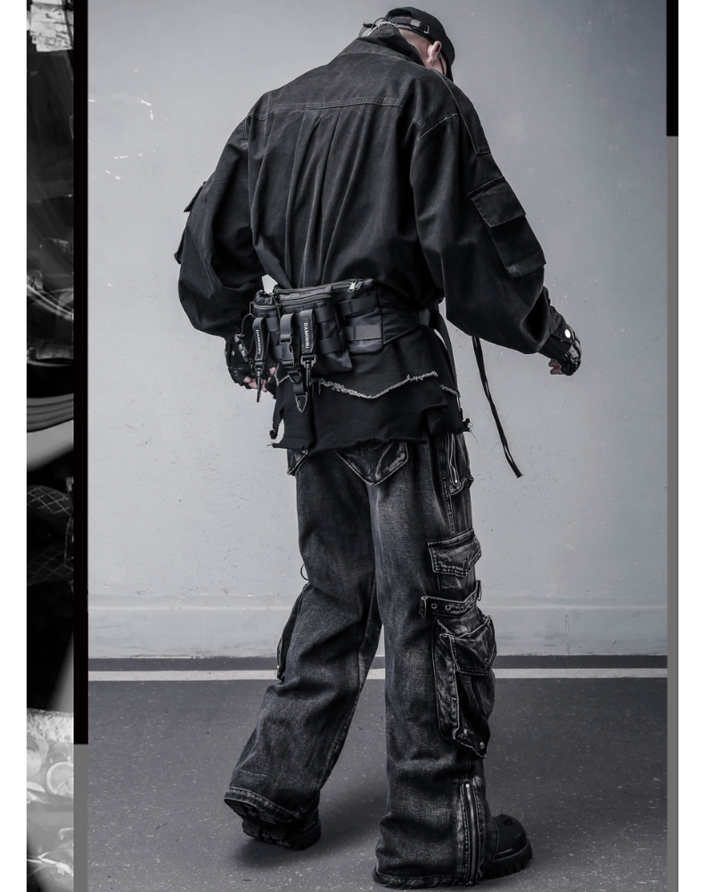 Street 3D Multi-Pocket Washed Cargo Jeans