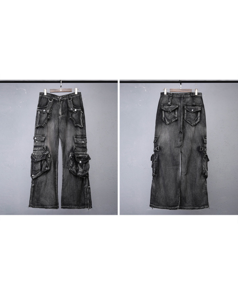 Street 3D Multi-Pocket Washed Cargo Jeans