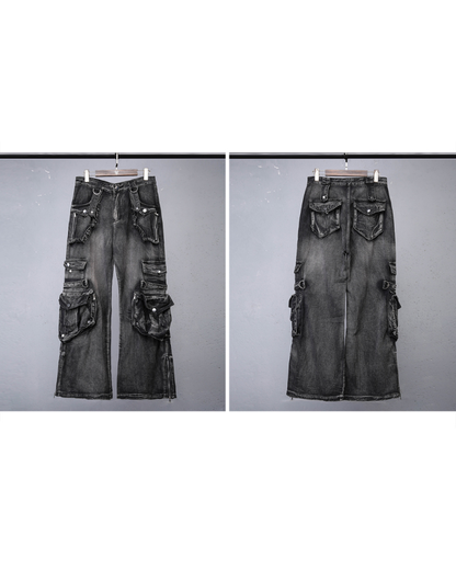 Street 3D Multi-Pocket Washed Cargo Jeans