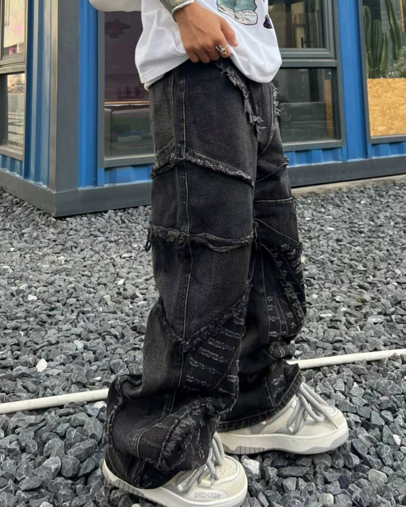 Street Black Raw Edge Y2K Baggy Jeans