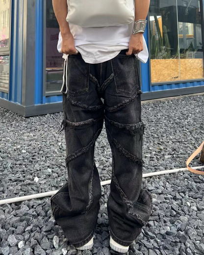 Street Black Raw Edge Y2K Baggy Jeans