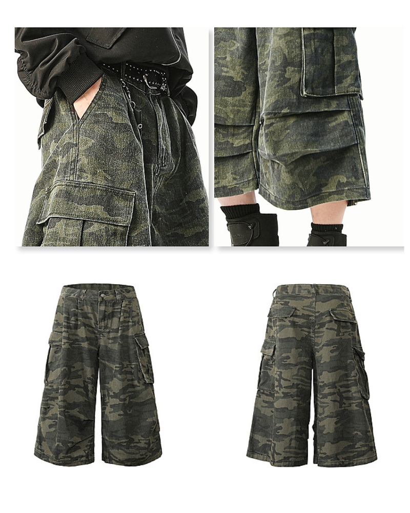Street Denim-Look Cargo Shorts | Camo Baggy Jorts