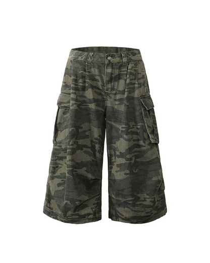 Street Denim-Look Cargo Shorts | Camo Baggy Jorts