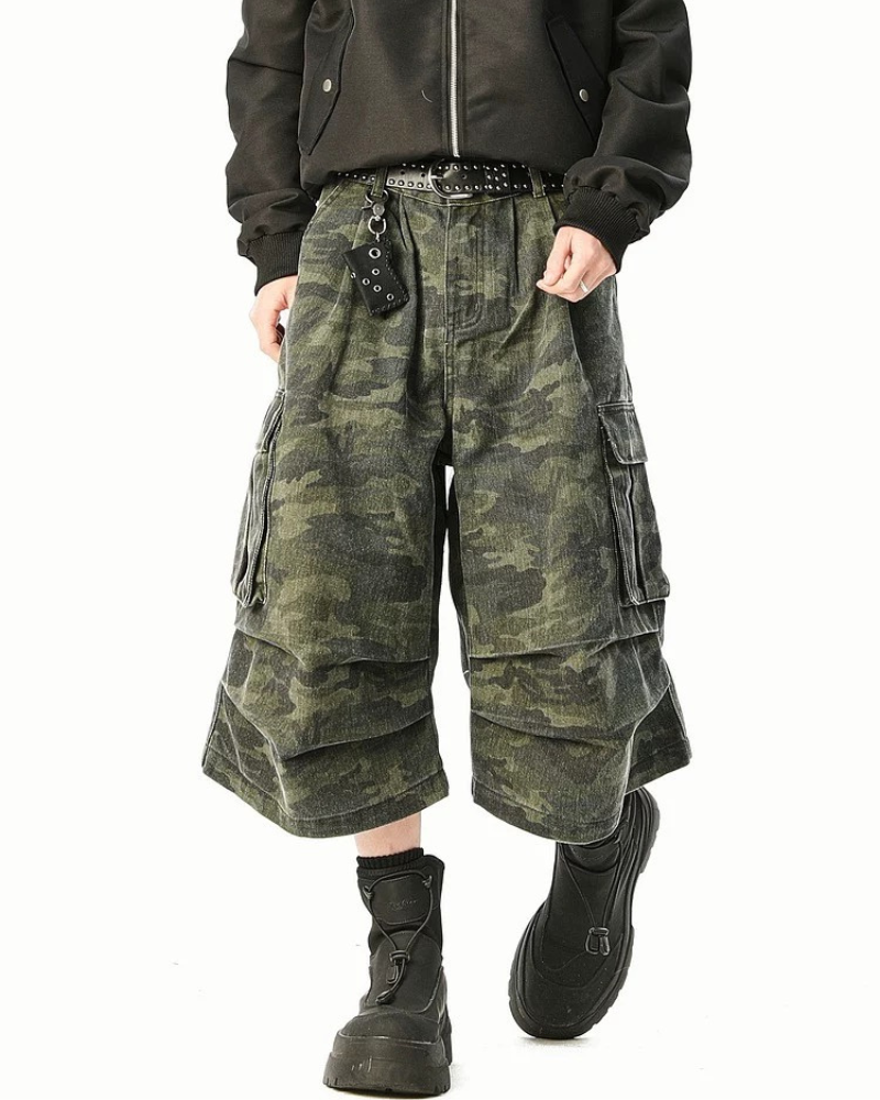 Street Denim-Look Cargo Shorts | Camo Baggy Jorts