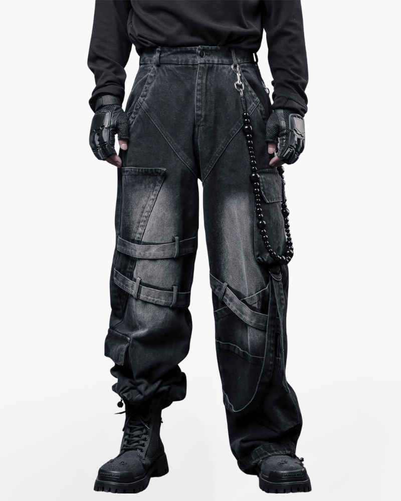 Street Heavy Multi-Ribbon Wide-Leg Jeans