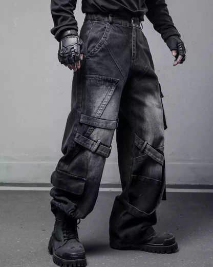 Street Heavy Multi-Ribbon Wide-Leg Jeans