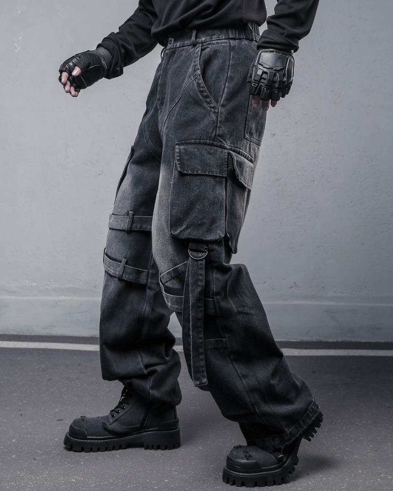 Street Heavy Multi-Ribbon Wide-Leg Jeans