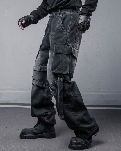 Street Heavy Multi-Ribbon Wide-Leg Jeans