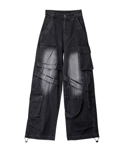 Street Heavy Multi-Ribbon Wide-Leg Jeans