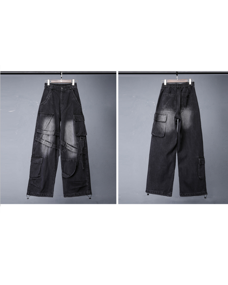Street Heavy Multi-Ribbon Wide-Leg Jeans