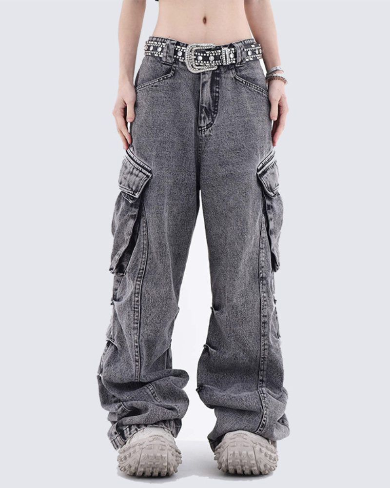 Street Opium Style Multi-Pocket Y2K Cargo Jeans