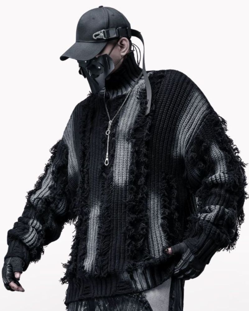 Street-Style Fringe Colorblock Turtleneck Sweater