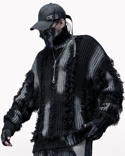 Street-Style Fringe Colorblock Turtleneck Sweater