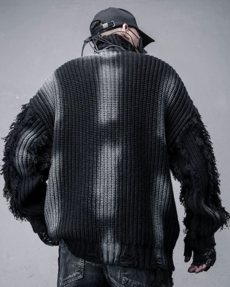 Street-Style Fringe Colorblock Turtleneck Sweater