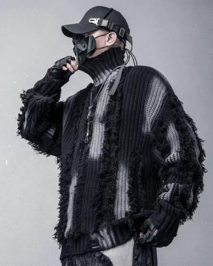 Street-Style Fringe Colorblock Turtleneck Sweater