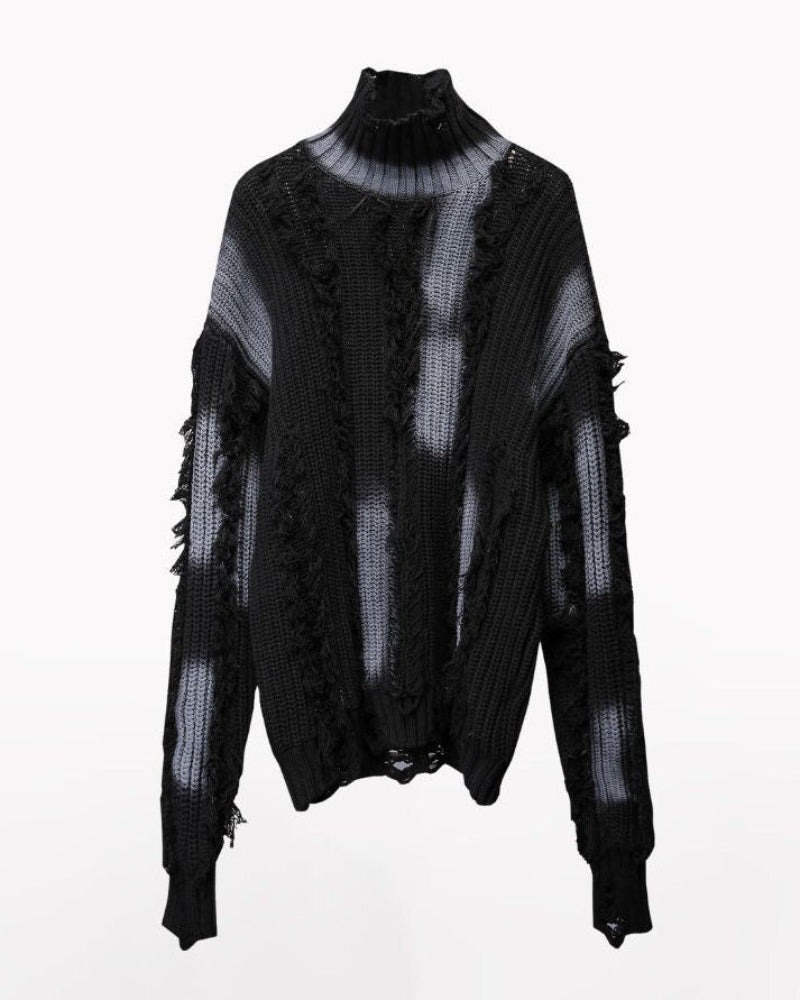 Street-Style Fringe Colorblock Turtleneck Sweater