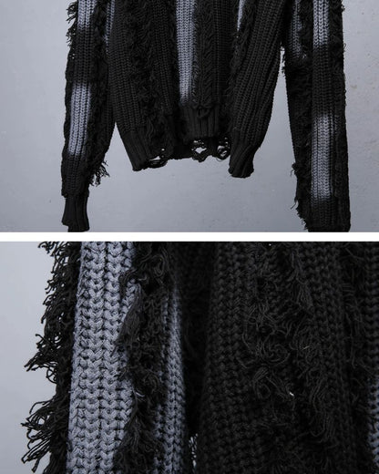 Street-Style Fringe Colorblock Turtleneck Sweater