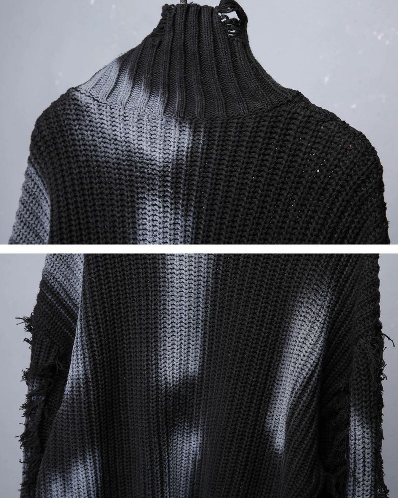 Street-Style Fringe Colorblock Turtleneck Sweater