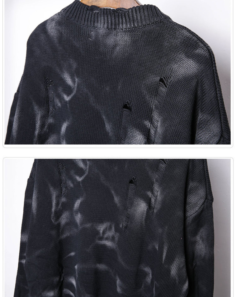 Street-Style Washed Tie-Dye Distressed Sweater