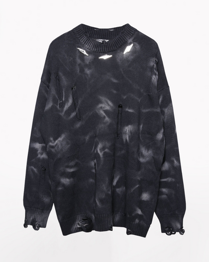 Street-Style Washed Tie-Dye Distressed Sweater