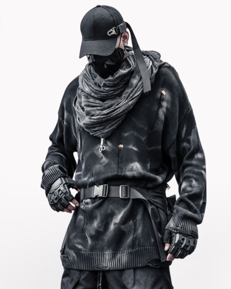 Street-Style Washed Tie-Dye Distressed Sweater