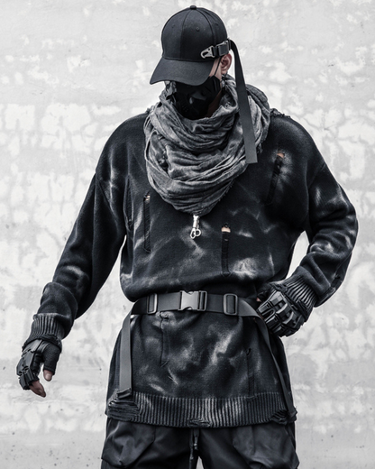 Street-Style Washed Tie-Dye Distressed Sweater