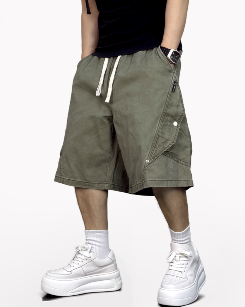 Street-Style Washed Distressed Cargo Shorts