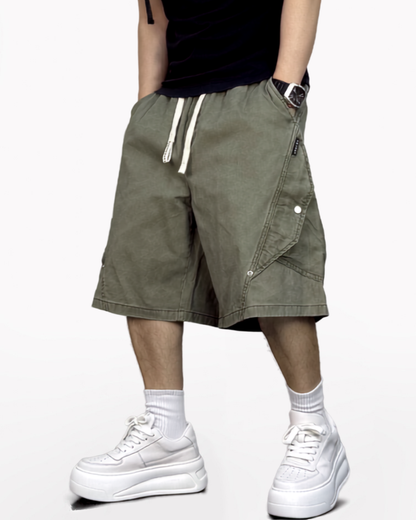 Street-Style Washed Distressed Cargo Shorts