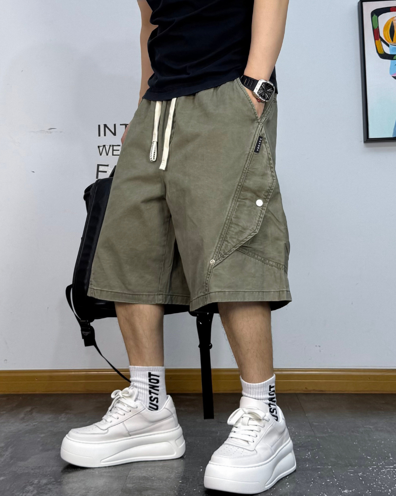Street-Style Washed Distressed Cargo Shorts