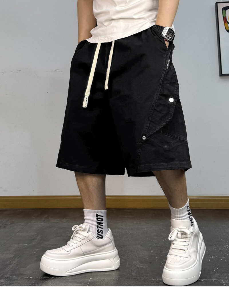 Street-Style Washed Distressed Cargo Shorts