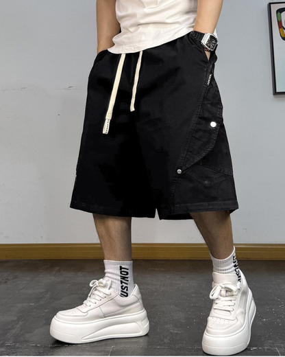 Street-Style Washed Distressed Cargo Shorts