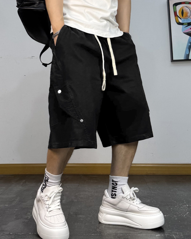 Street-Style Washed Distressed Cargo Shorts