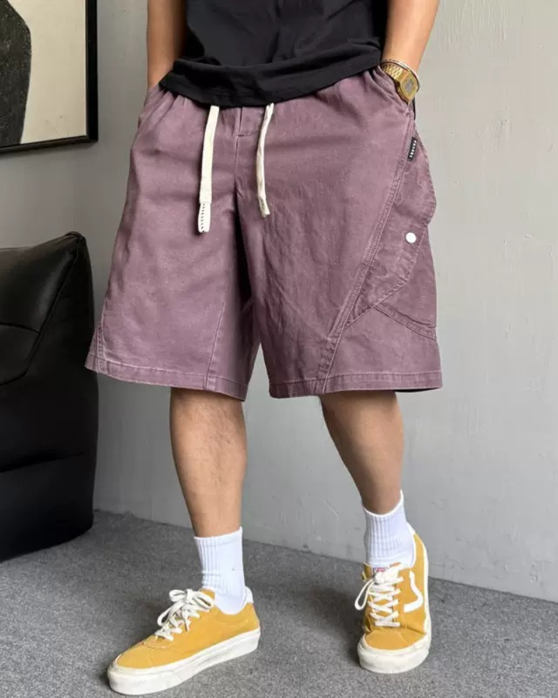 Street-Style Washed Distressed Cargo Shorts