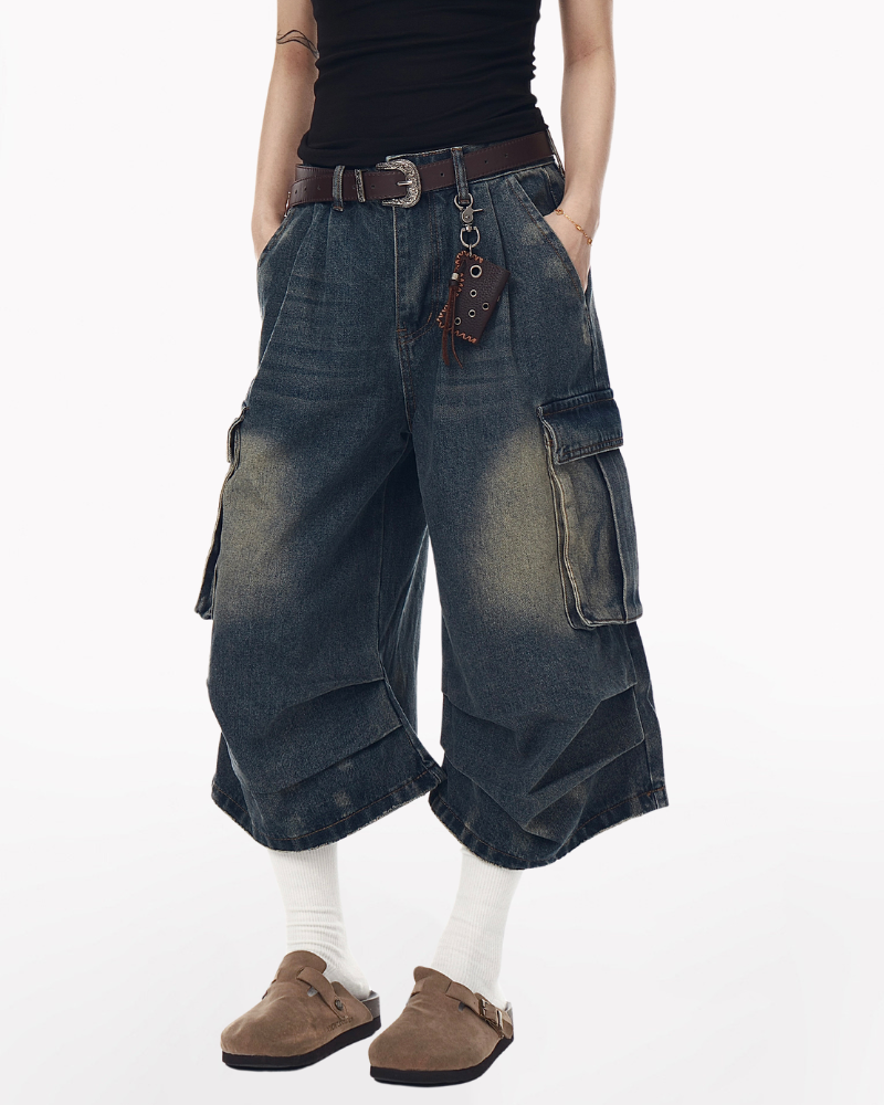 Street Unisex Crinkle Cargo Baggy Jorts