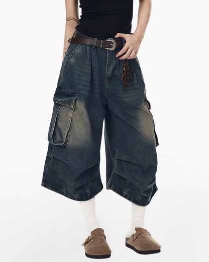 Street Unisex Crinkle Cargo Baggy Jorts